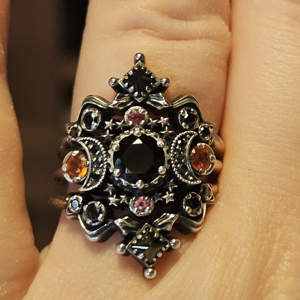 Silver Black Stone Celestial Ring Set - Women's Fashion - Picture 13 of 16